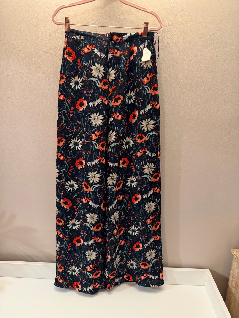 L'ATISTE by Amy Floral Wide Leg Pants Navy Orange White Botanical Trousers M NWT